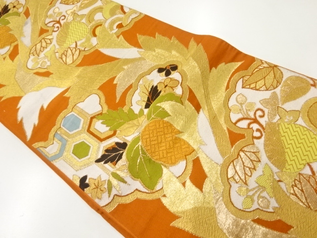 アンティーク　雲取りに葵模様織出し袋帯（材料）